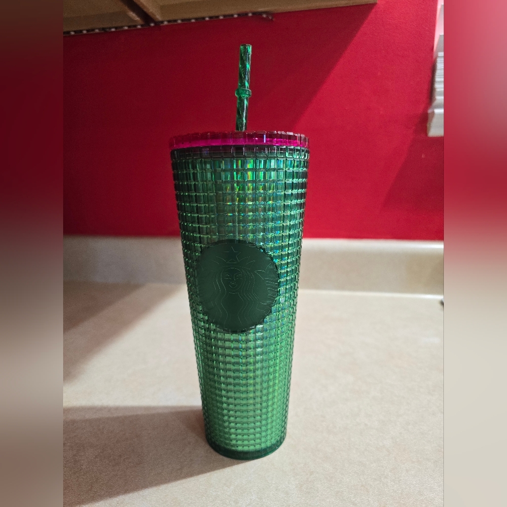 Starbucks Green Tumbler with Pink Lid